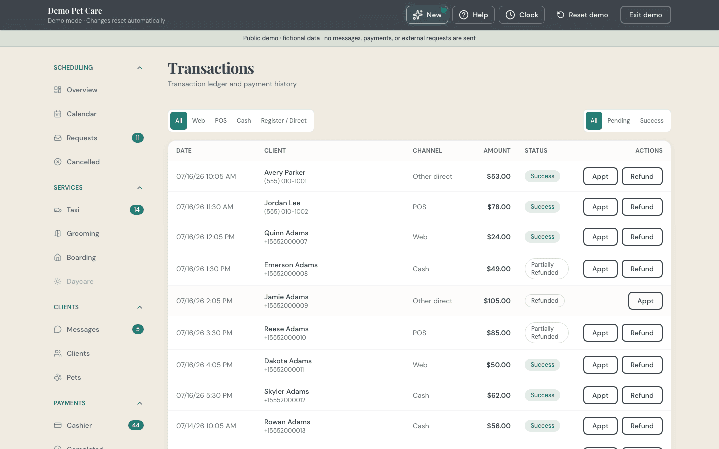 Staff payments tracking screen