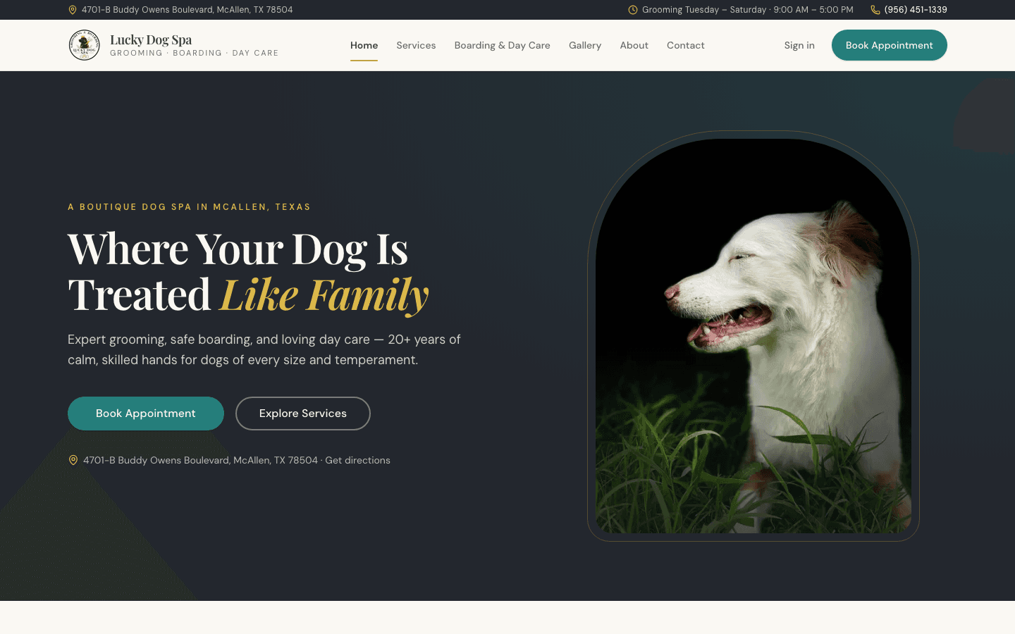 Lucky Dog Spa public website homepage
