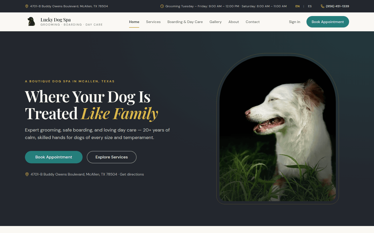 Lucky Dog Spa public website homepage