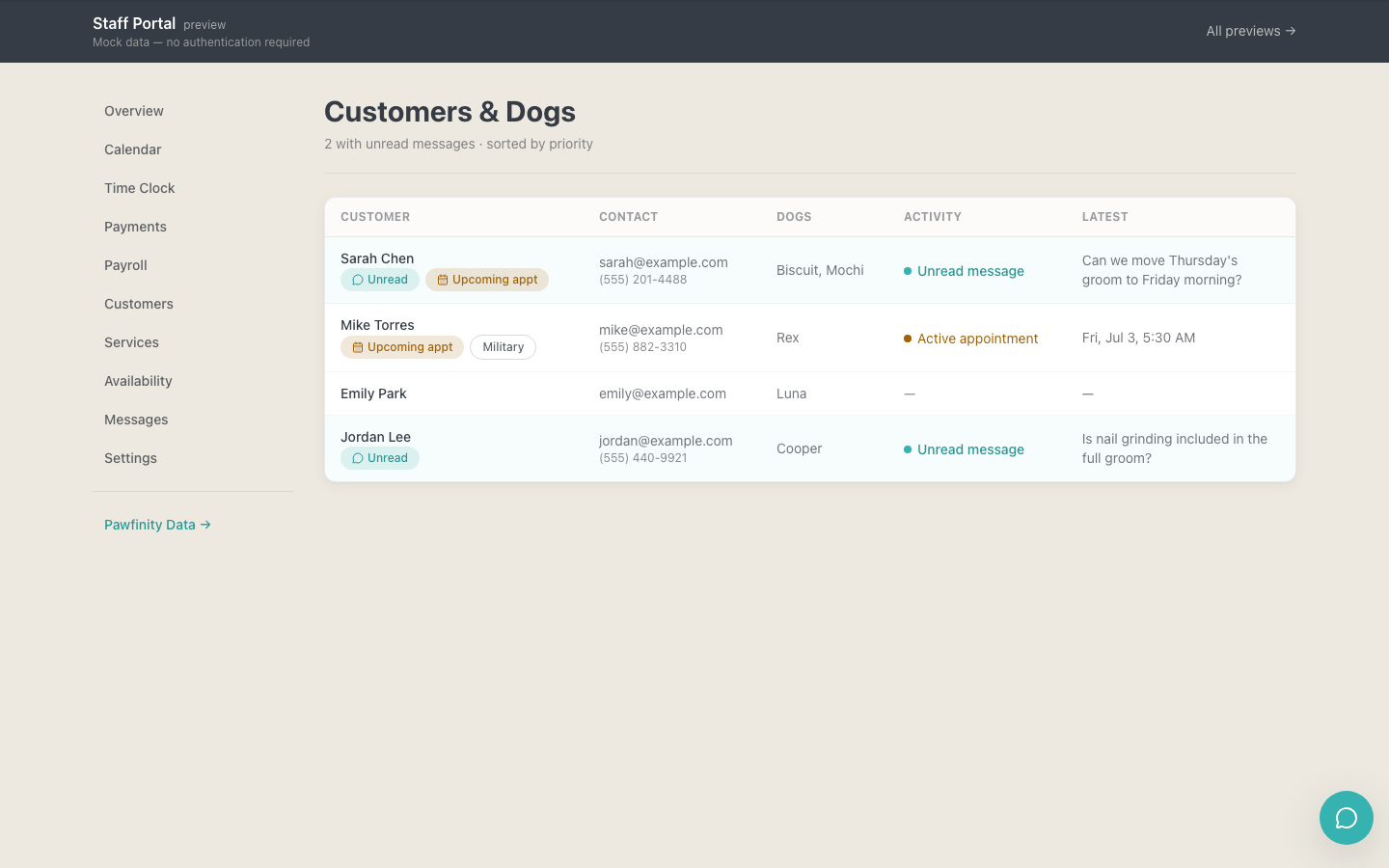 Staff customer management preview